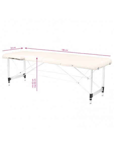 Folding massage table, aluminum comfort, 2-section cream