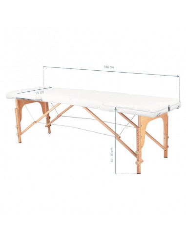 3-section folding massage table, wood comfort, white
