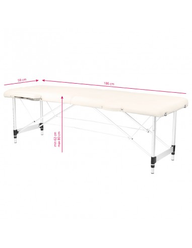 Folding massage table, aluminum comfort, 2-section cream