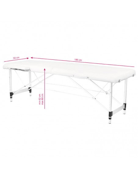 2-section aluminum folding massage table, comfort, white