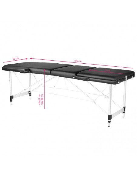 3-section black comfort massage table made of aluminum