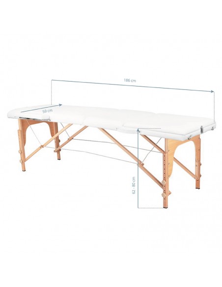 3-section folding massage table, wood comfort, white