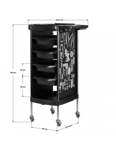 GABBIANO HAIRDRESSER TROLLEY X11-9 BLACK GRAPHICS