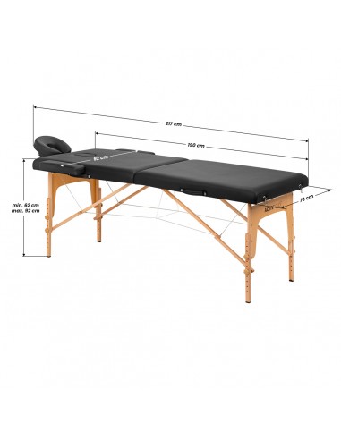 WOODEN FOLDING MASSAGE TABLE COMFORT ACTIV FIZJO LUX 2-SECTIONS 190X70 BLACK  