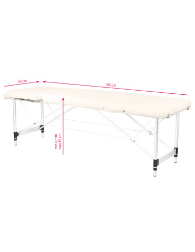 Folding massage table, aluminum comfort, 2-section cream