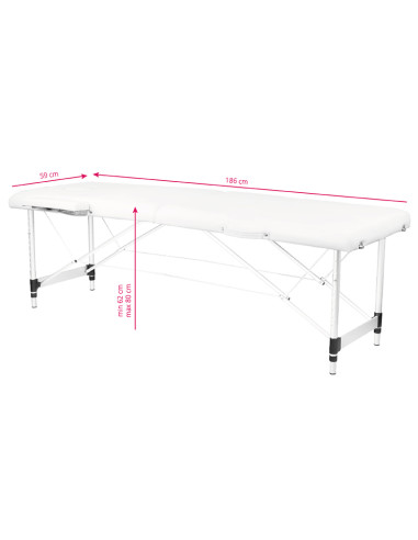 2-section aluminum folding massage table, comfort, white