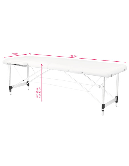 2-section aluminum folding massage table, comfort, white