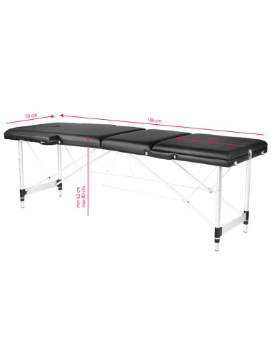 3-section black comfort massage table made of aluminum