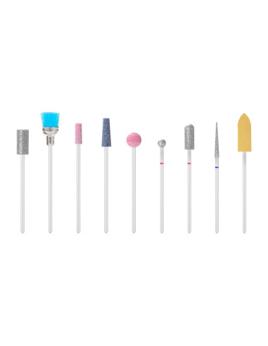 SET OF NAIL DRILL BITS MIX 9 PCS.