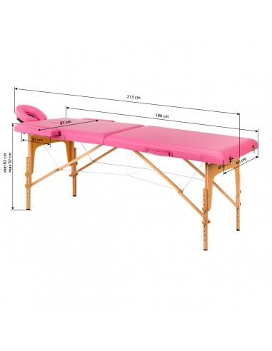 Folding massage table wooden Activ Fizjo comfort 2 segment pink