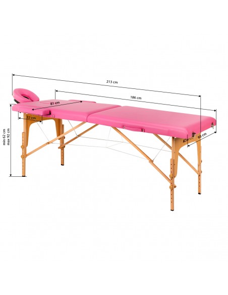 Folding massage table wooden Activ Fizjo comfort 2 segment pink