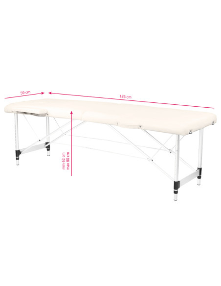 Folding massage table, aluminum comfort, 2-section cream