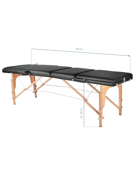3-section black comfort massage table, wood comfort