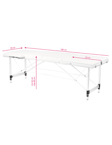3-section aluminum comfort massage table, white