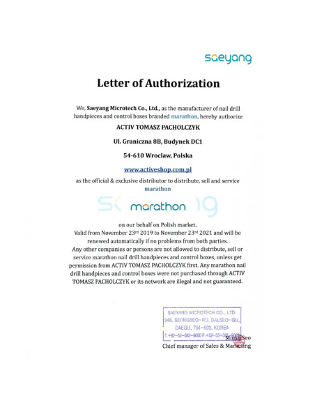 Saeyang Marathon 3 Champion Nail Drill Machine White + H200