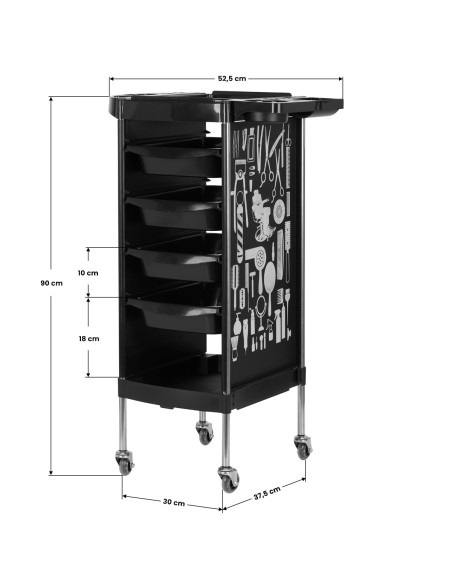 GABBIANO HAIRDRESSER TROLLEY X11-9 BLACK GRAPHICS