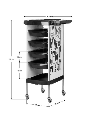GABBIANO HAIRDRESSER TROLLEY X11-9 WHITE GRAPHICS