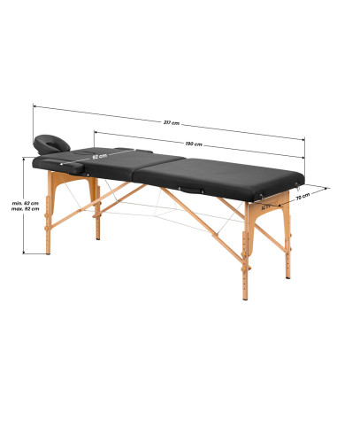 WOODEN FOLDING MASSAGE TABLE COMFORT ACTIV FIZJO LUX 2-SECTIONS 190X70 BLACK  