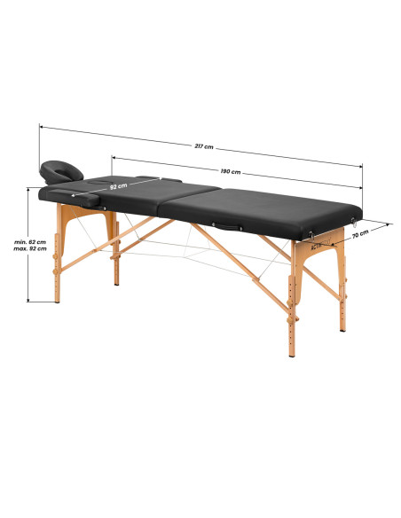 WOODEN FOLDING MASSAGE TABLE COMFORT ACTIV FIZJO LUX 2-SECTIONS 190X70 BLACK  