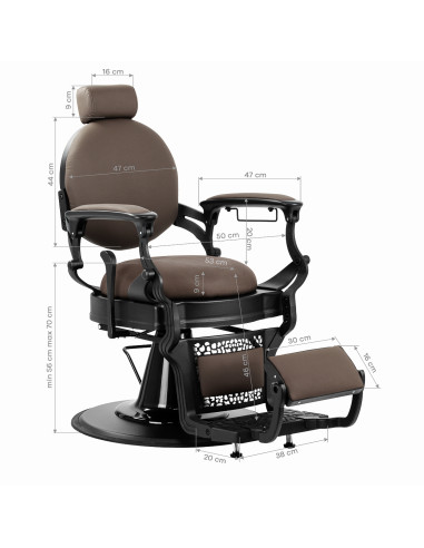 Barber chair Gabbiano Niccolo brown buttonless