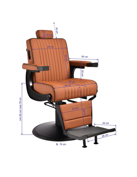 Gabbiano Levi barber chair with black frame brown without stitching at the back