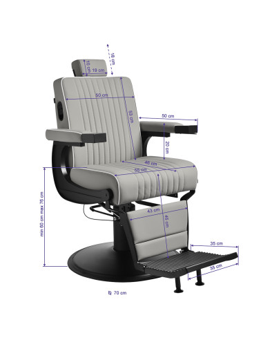 Gabbiano Levi barber chair with black frame gray without stitching at the back