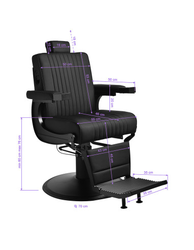 Gabbiano Levi barber chair with black frame black without stitching at the back
