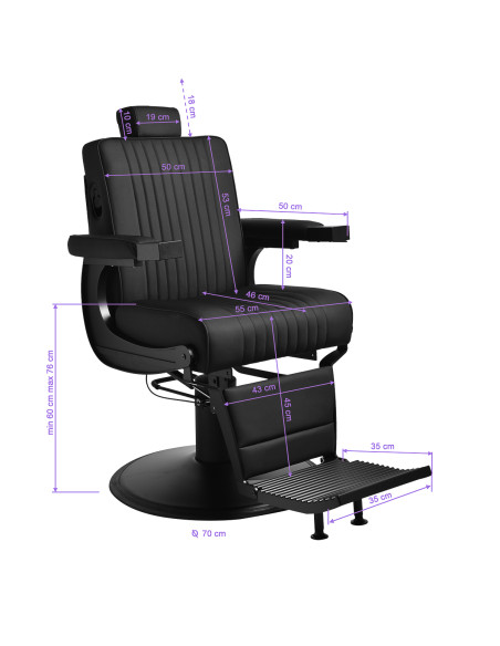 Gabbiano Levi barber chair with black frame black without stitching at the back