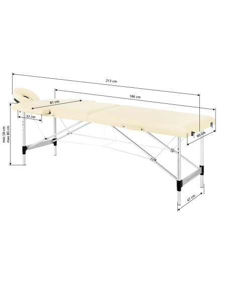 BALANCE aluminium folding Massage bed 2 segment cream