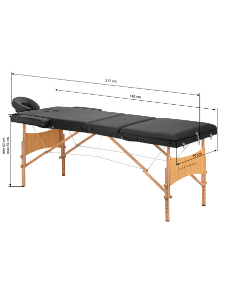 BALANCE wooden folding Massage bed 3 segment 190x70 black