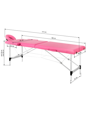 BALANCE aluminium folding Massage bed 2 segment pink