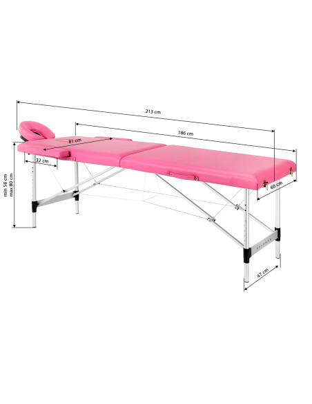 BALANCE aluminium folding Massage bed 2 segment pink