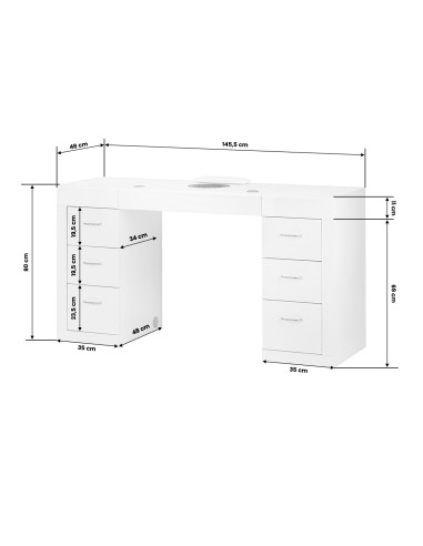 Nail desk 324 with cassette dust absorber white
