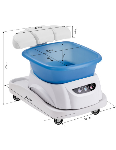 Azzurro shower tray with massager and white trolley