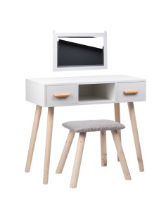 ALVA white dressing table mirror 2 drawers + stool