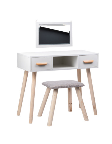 ALVA white dressing table mirror 2 drawers + stool