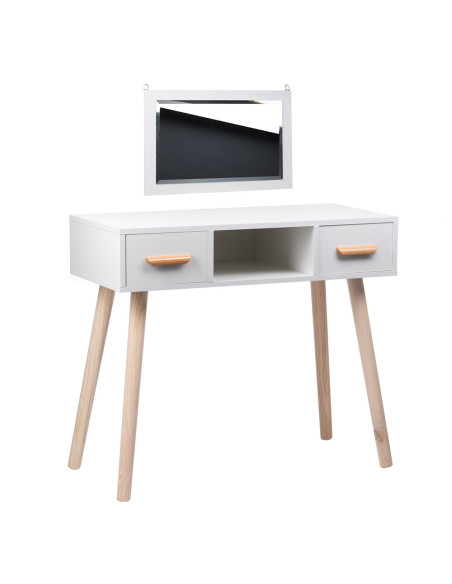 ALVA white dressing table mirror 2 drawers + stool