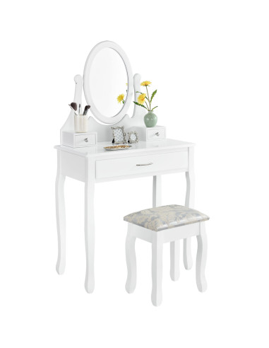 Salon Dressing Table Lena with Mirror & Stool White | Bella Furniture Ireland