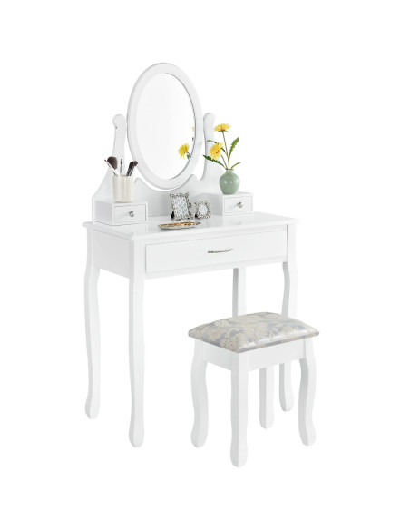 Salon Dressing Table Lena with Mirror & Stool White | Bella Furniture Ireland