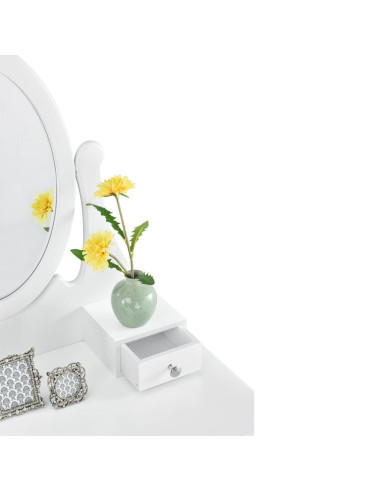 Salon Dressing Table Lena with Mirror & Stool White | Bella Furniture Ireland