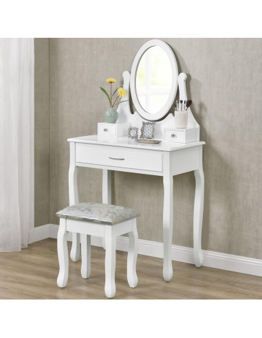 Salon Dressing Table Lena with Mirror & Stool White | Bella Furniture Ireland