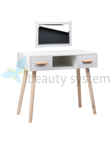 ALVA white dressing table mirror 2 drawers + stool
