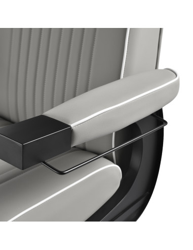 Gabbiano Levi barber chair with black frame gray with stitching at the back